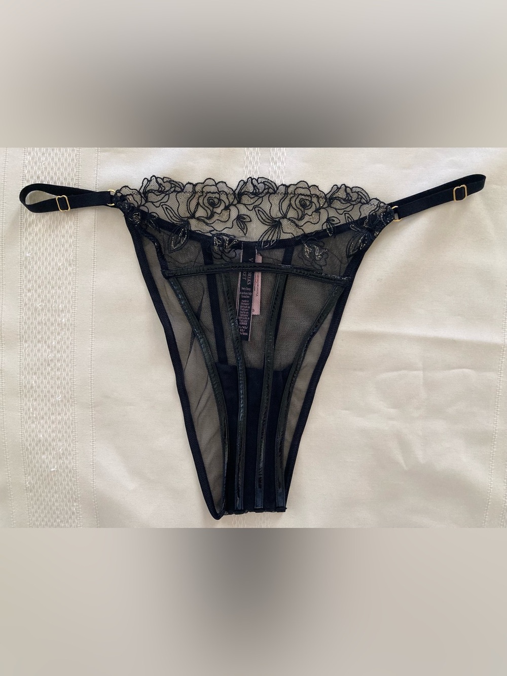 NWT Victoria’s Secret Sz XL Midnight Affair Faux Leather Lace Brazilian Panty